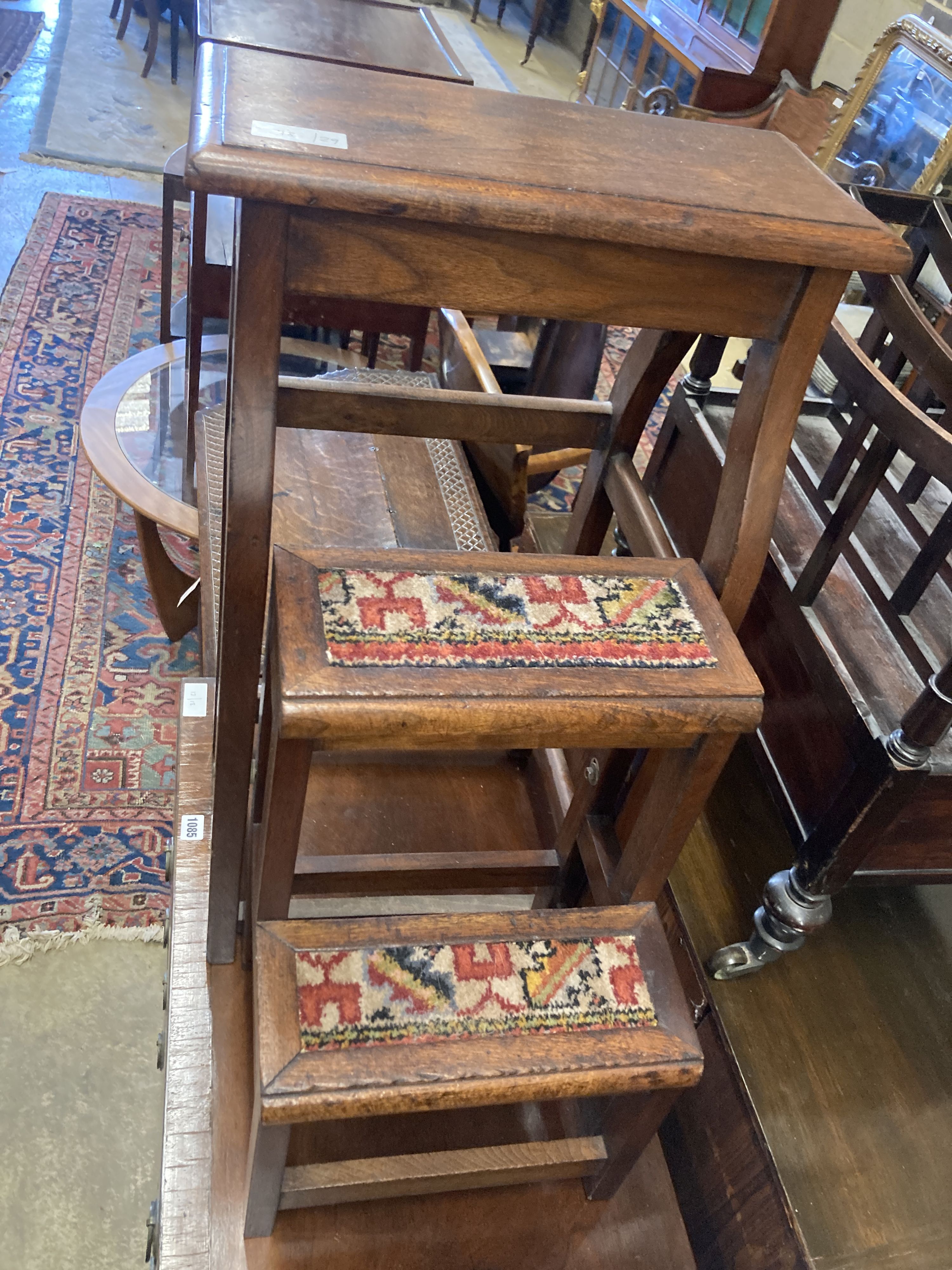 A mahogany metamorphic step/stool, width 42cm, depth 28cm, height 72cm